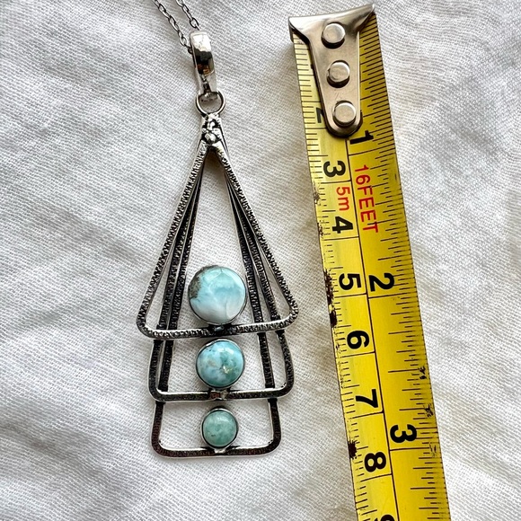 925 Simpler Modern Triple Larimar Necklace Pendant - Picture 4 of 6